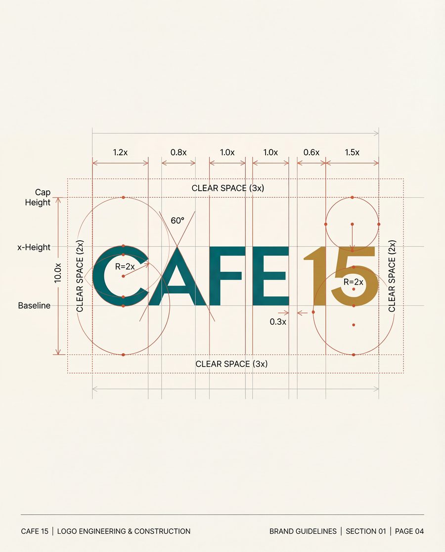 Construction grid of the Cafe 15 wordmark