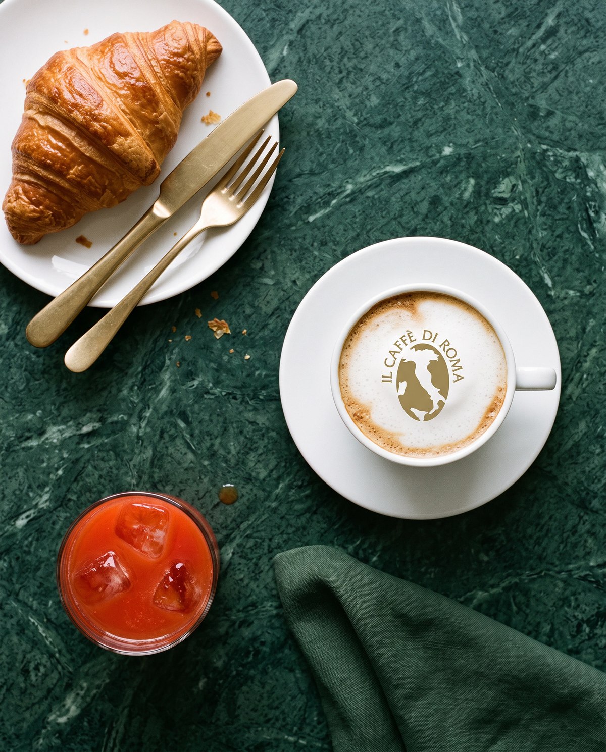 An Italian breakfast served on green marble