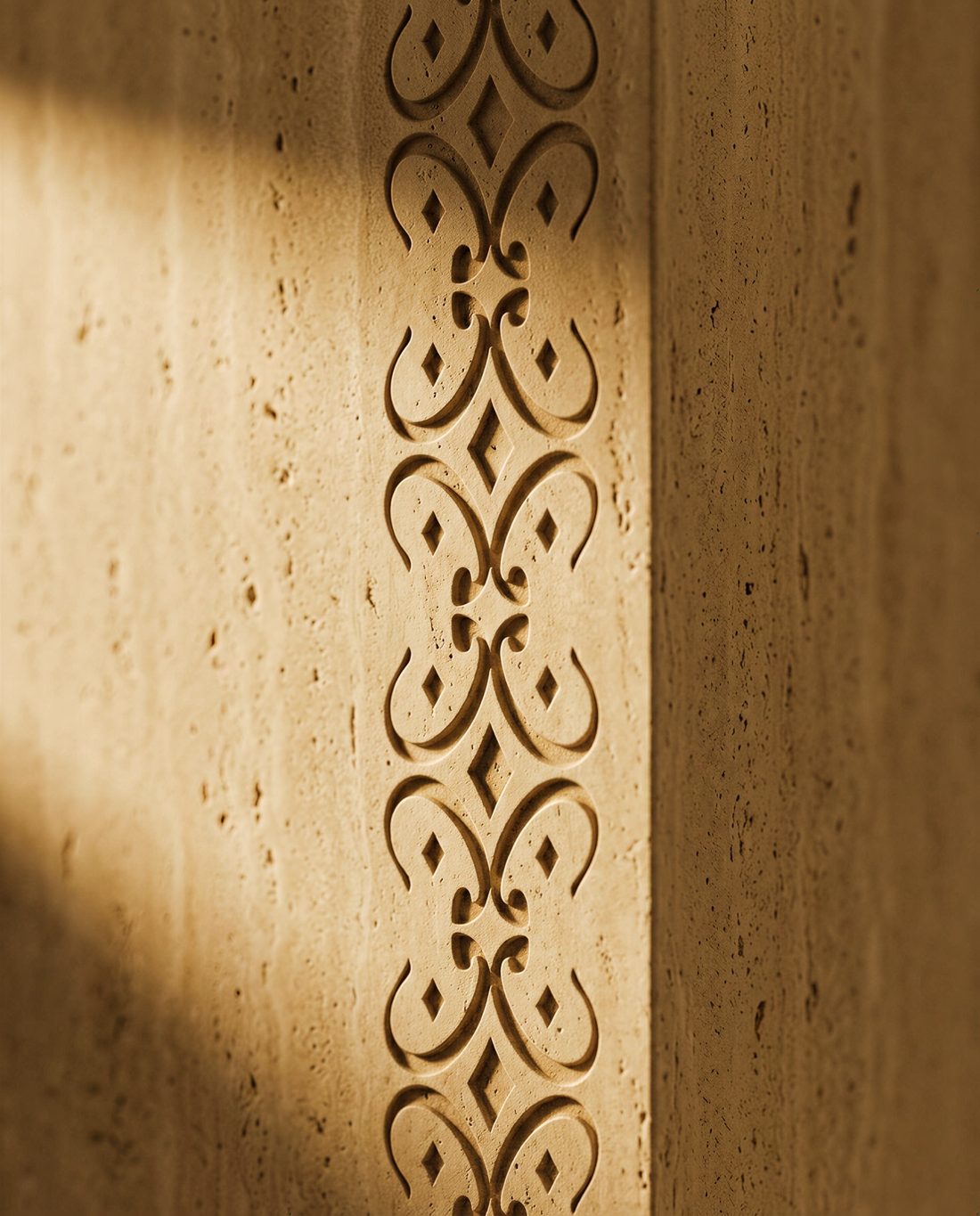 Brand pattern band carved into travertine