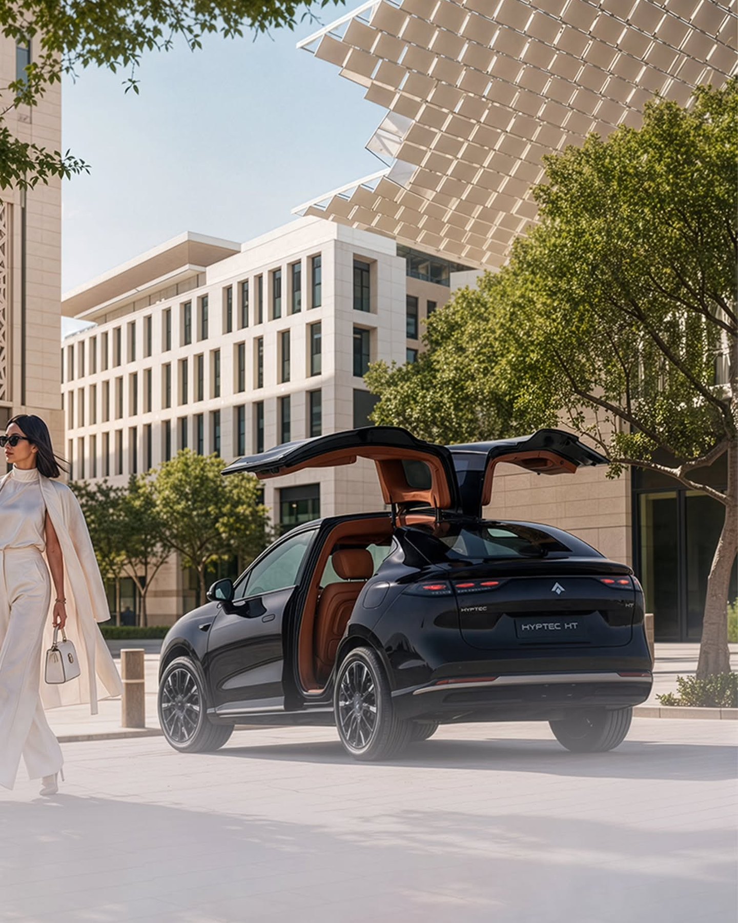 The HYPTEC HT with its doors raised in a Doha plaza