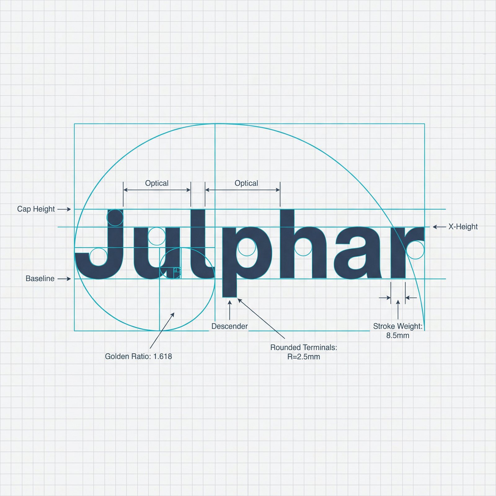 Golden-ratio construction grid of the Julphar Latin wordmark