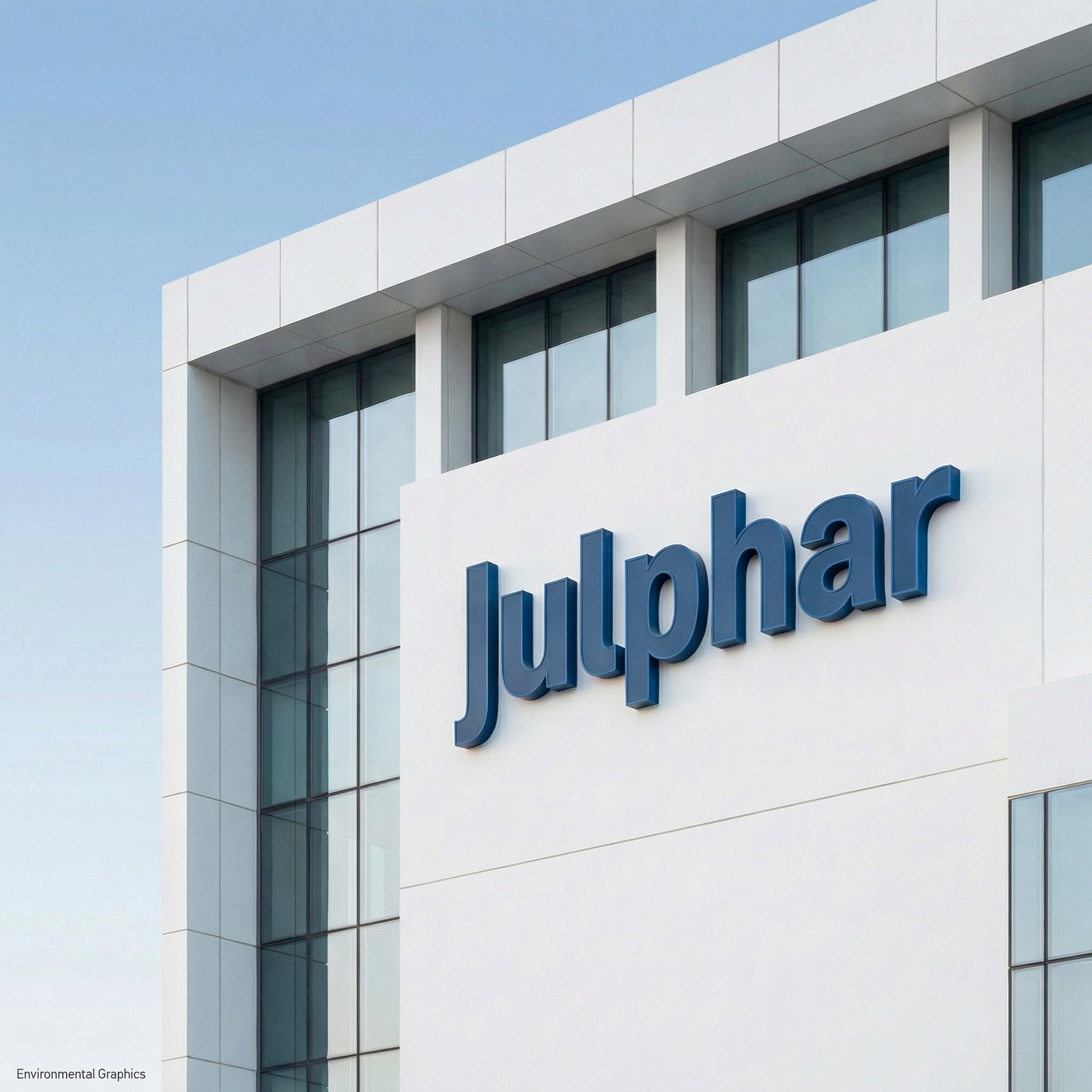 The Julphar headquarters facade carrying the renewed wordmark
