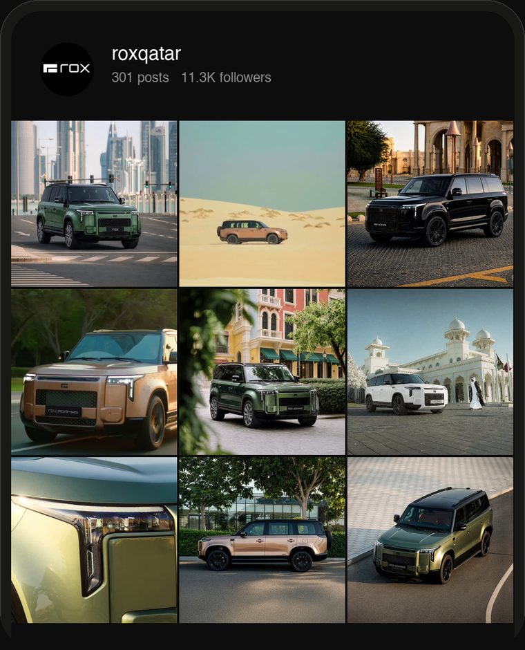 ROX Instagram grid, nine posts as one system